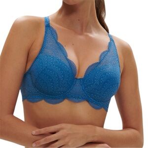 Simone Perele Karma Spacer Bra Size 36E Myosotis Blue Lace Underwire Spring